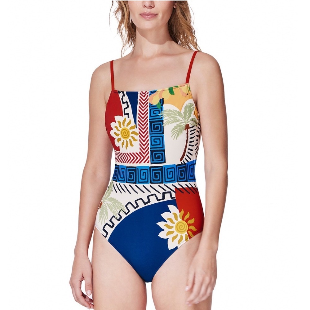 Gottex Shaped Square Neck One Piece Swimsuit Multi Color 26PS130 USA 6 NEW